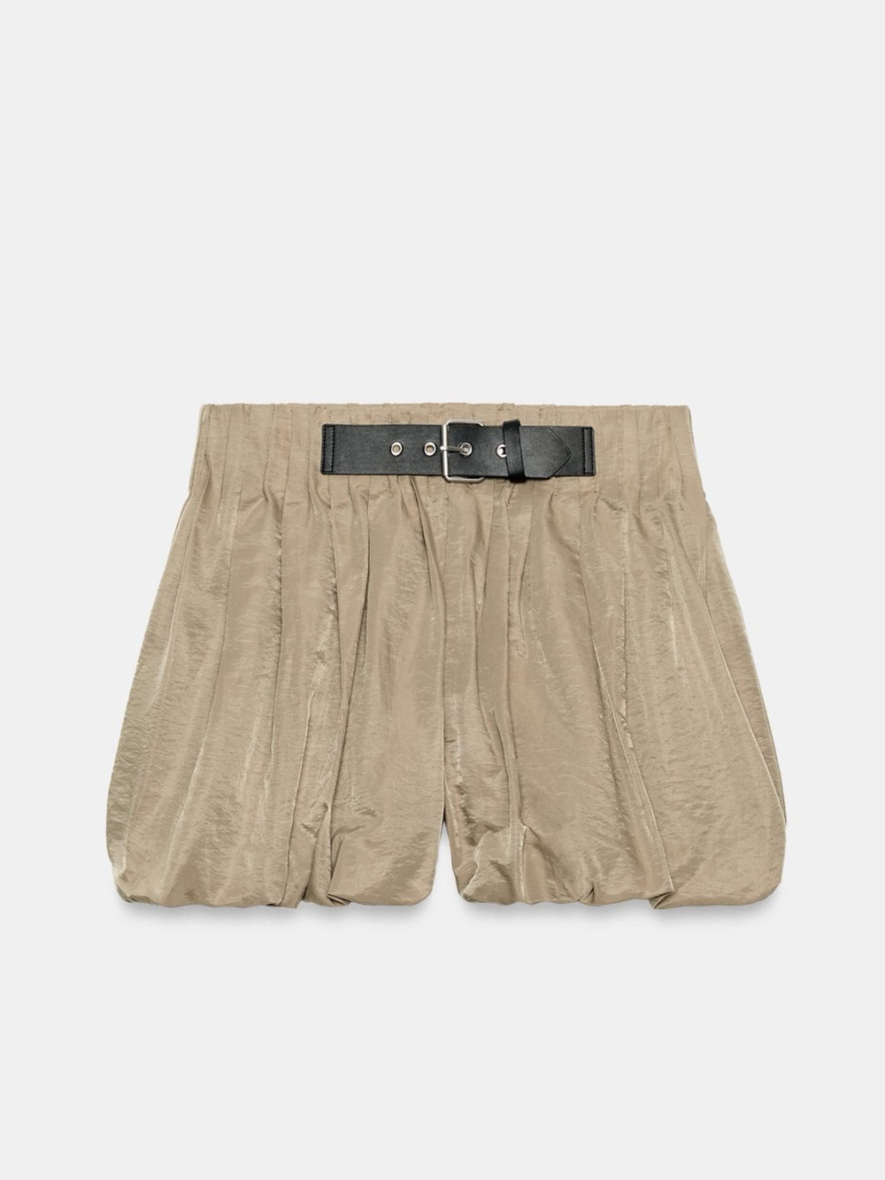 ZARA High-Waist Beige Bubble Shorts with Belt Sand